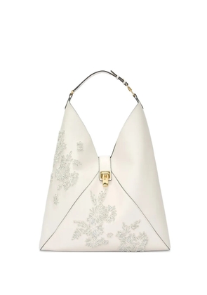 Ermanno Scervino large floral-embroidered leather tote bag - Neutrals