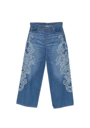 Taakk floral-appliqué jeans - Blue