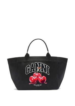 GANNI XXL cherry logo tote bag - Black