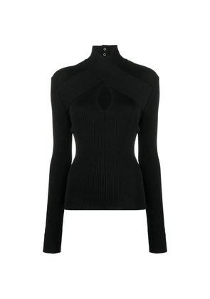 MSGM crossed band-turtleneck cut out-detail ribbed sweater - Black