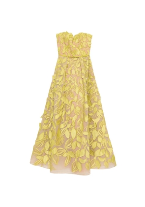 Elie Saab strapless leaf applique dress - Green