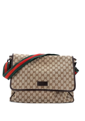 Gucci Pre-Owned Web Strap Flap Messenger GG Canvas Medium crossbody bag - Brown