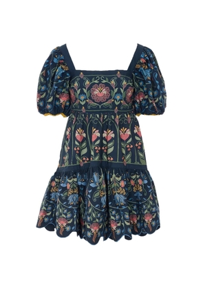 FARM Rio floral-embroidered puff-sleeve mini dress - Blue