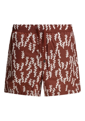 Zegna leaf-print swim shorts - Brown