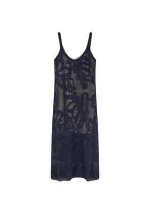 Brunello Cucinelli leaf-patterned maxi dress - Blue