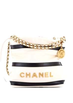 CHANEL Pre-Owned 22 Chain Striped Shiny Calfskin Mini hobo bag - White