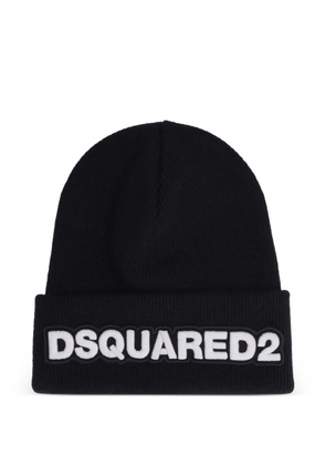 DSQUARED2 logo ribbed beanie - Black