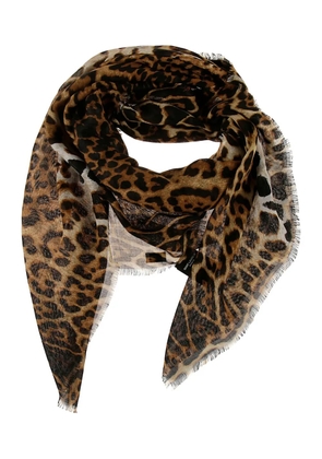 Saint Laurent leopard-print frayed scarf - Brown