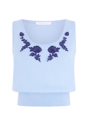 Rabanne floral-embroidery tank top - Blue