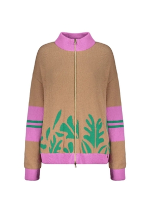 Herno zip-up leaf-pattern cardigan - Brown