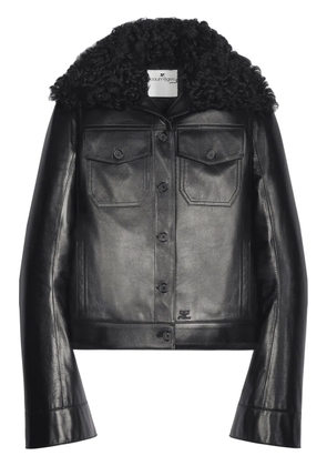 Courrèges shearling-collar leather jacket - Black