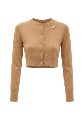 Simone Rocha pearl-embellished cropped merino cardigan - Brown