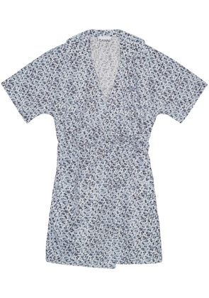 GANNI floral-print wrap minidress - Blue