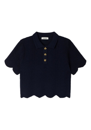 SANDRO scalloped cropped polo top - Blue