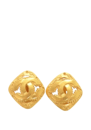 CHANEL Pre-Owned 1996 Gold Plated CC Rhombus Clip on Earrings costume earrings