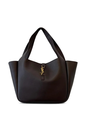 Saint Laurent logo-plaque leather shoulder bag - Brown