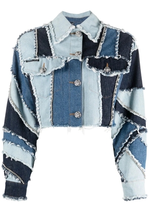 Philipp Plein denim-patchwork cropped jacket - Blue