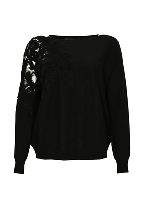 D.Exterior lace-detail round-neck sweater - Black