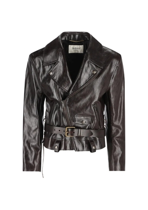 Saint Laurent belted leather jacket - Brown