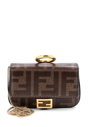 Fendi Pre-Owned Chain Baguette Charm Bag Zucca Coated Canvas Nano crossbody bag - Brown