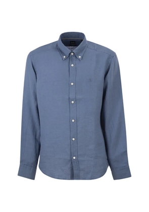 BOSS button-down linen shirt - Blue