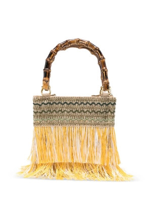 la milanesa small Orchidea bamboo-handle fringed tote bag - Yellow