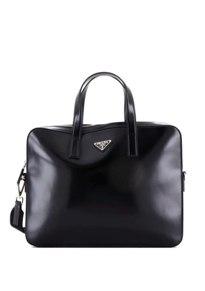 Prada Pre-Owned Convertible Zip Around Briefcase Brushed Leather Medium business bag - Black