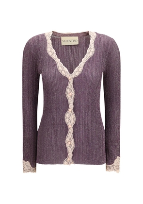Valentino Garavani lace-trim cardigan - Purple