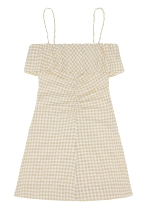 GANNI gingham check-print ruffled minidress - Neutrals