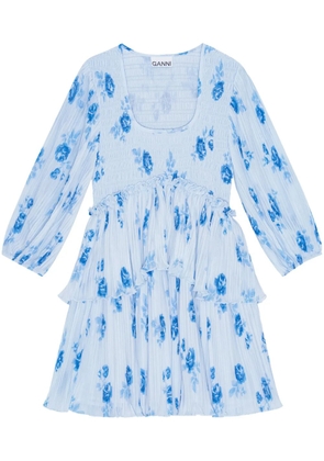 GANNI floral-print pleated minidress - Blue