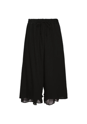 Y's Gathered Double drawstring-detail wide-leg trousers - Black