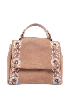Orciani floral-embroidered shoulder bag - Brown