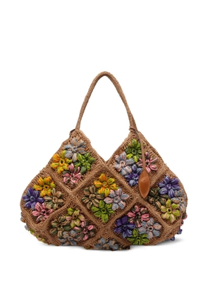 AFAR raffia floral-embroidery tote bag - Neutrals