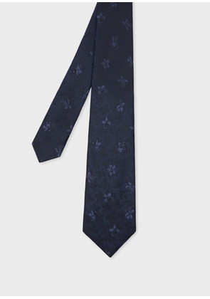 Paul Smith Navy Tonal Floral Silk Tie Blue