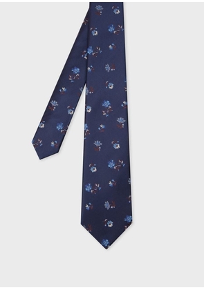 Paul Smith Navy Floral Silk Tie Blue