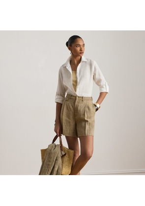 Pleated Linen Herringbone Wide-Leg Short