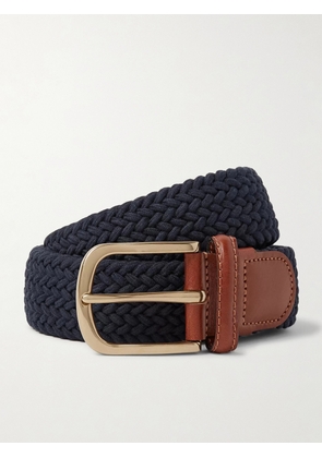 Anderson & Sheppard - 3.5cm Leather-Trimmed Woven Elastic Belt - Men - Blue - S