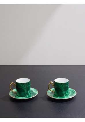 L'Objet - Malachite Set of Two Gold-Plated Porcelain Espresso Cups and Saucers - Men - Green