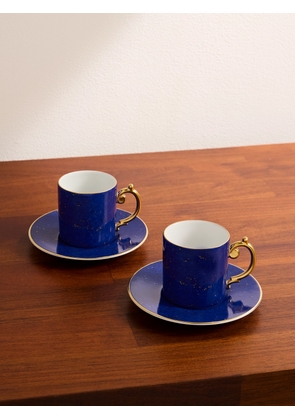L'Objet - Lapis Set of Two Gold-Plated Porcelain Espresso Cups and Saucers - Men - Blue