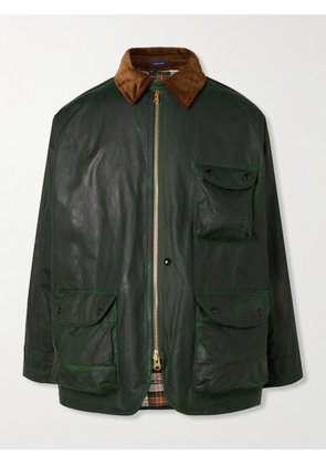 Drake's - Corduroy-Trimmed Waxed-Cotton Jacket - Men - Green - UK/US 36