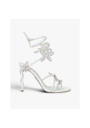 Womens Rene Caovilla Margot Crystal-Embellished Leather Heeled Sandals