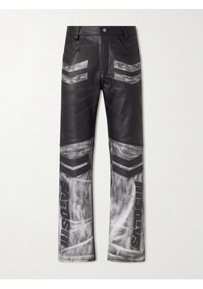 Satoshi Nakamoto - 2.0 Moto Appliquéd Leather Trousers - Men - Black - S