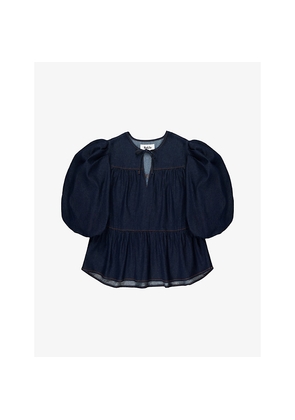 Womens Ro&Zo Tiered Puff-Sleeve Denim Top