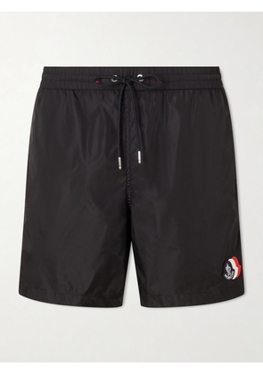 Moncler - Slim-Fit Mid-Length Logo-Appliquéd Swim Shorts - Men - Black - S