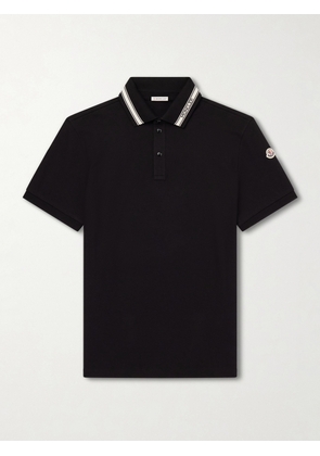 Moncler - Logo-Appliquéd Honeycomb-Knit Cotton Polo Shirt - Men - Black - S