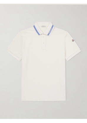 Moncler - Logo-Appliquéd Honeycomb-Knit Cotton Polo Shirt - Men - Neutrals - S