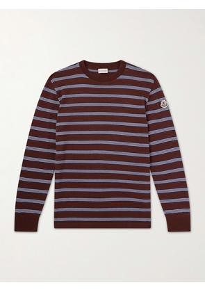 Moncler - Logo-Appliquéd Striped Cotton Sweatshirt - Men - Burgundy - S