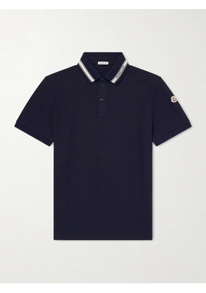 Moncler - Logo-Appliquéd Honeycomb-Knit Cotton Polo Shirt - Men - Blue - S