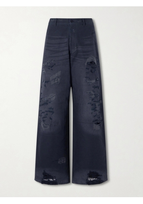 Acne Studios - Straight-Leg Distressed Cotton Trousers - Men - Black - IT 44