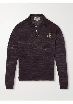 Kartik Research - Eri Logo-Embroidered Knitted Silk Polo Shirt - Men - Brown - S